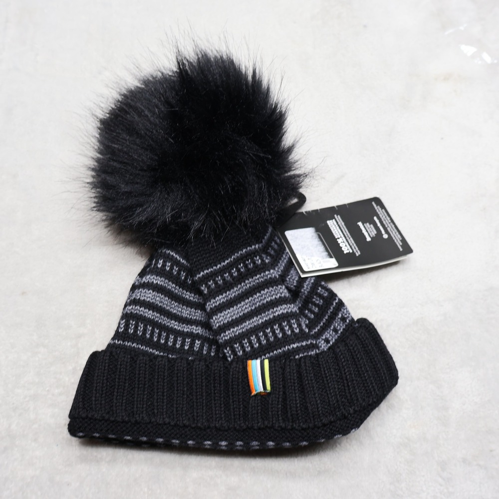 Smartwool Beanie Unisex One Size Black Chair Lift Merino Wool Faux Fur Knit NEW